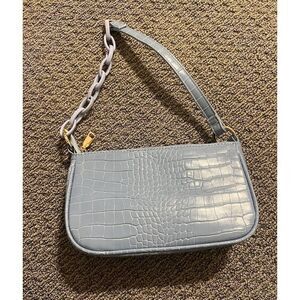 Chic Baby Blue Croc-Embossed Shoulder Bag with Chain Strap